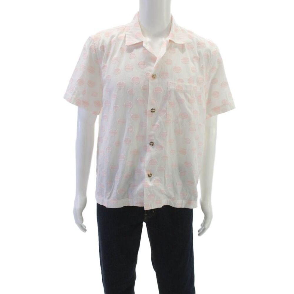 Dr. Collectors Mens Cotton Polka Dot Short Sleeve Button Down Shirt Pink Size S
